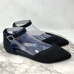 NWT Seychelles Jade Knit Pointed Toe Ankle Strap Black Flats 9.5 Classic Preppy